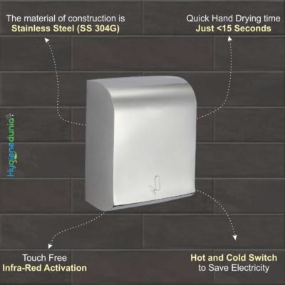 S.S Hand Dryer Hot Cold 1350 W OSSOM SHD07