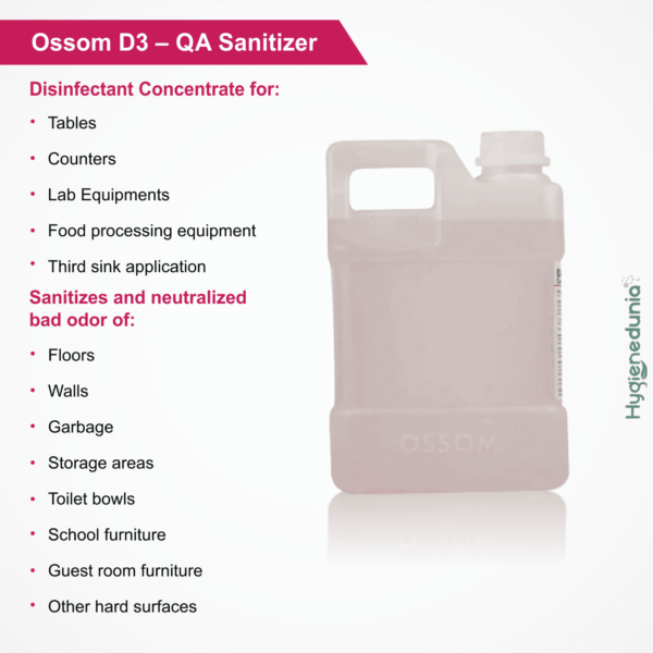 Ossom D3 Surface sanitizer formula qa sanitizer & disinfectant concentrate 2Ltrs Pack