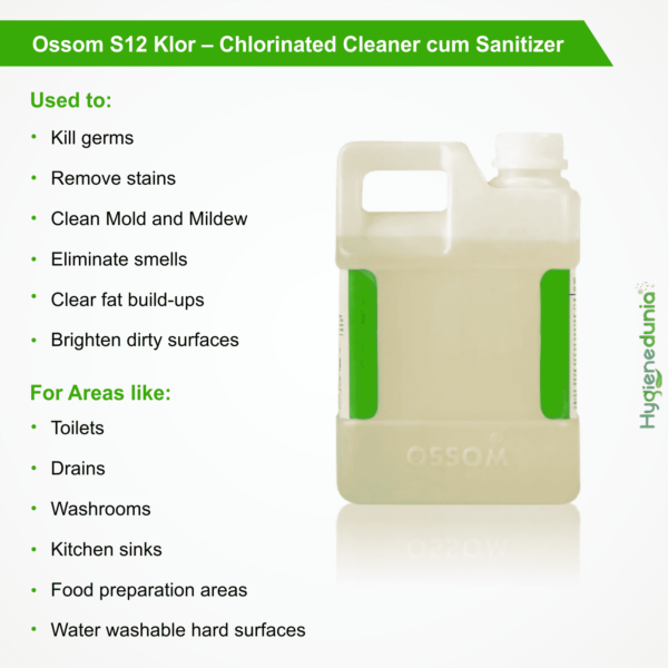 Ossom S12 Klor floor disinfectant 2021, bleach bathroom cleaner 2Ltrs Pack