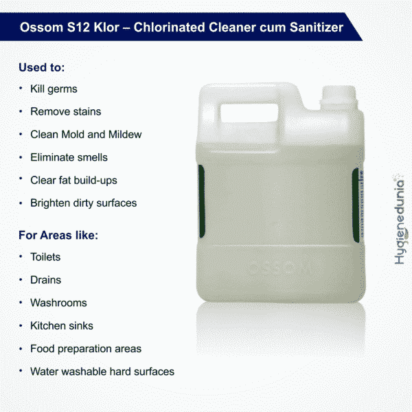 Klor Bleach bathroom cleaner recipe Ossom S12 by Hygienedunnia 5LtrsPack
