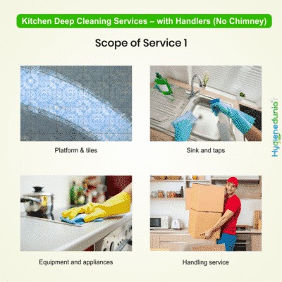 Kitchen deep cleaning services near me with Handlers (No Chimney) at Hygienedunia