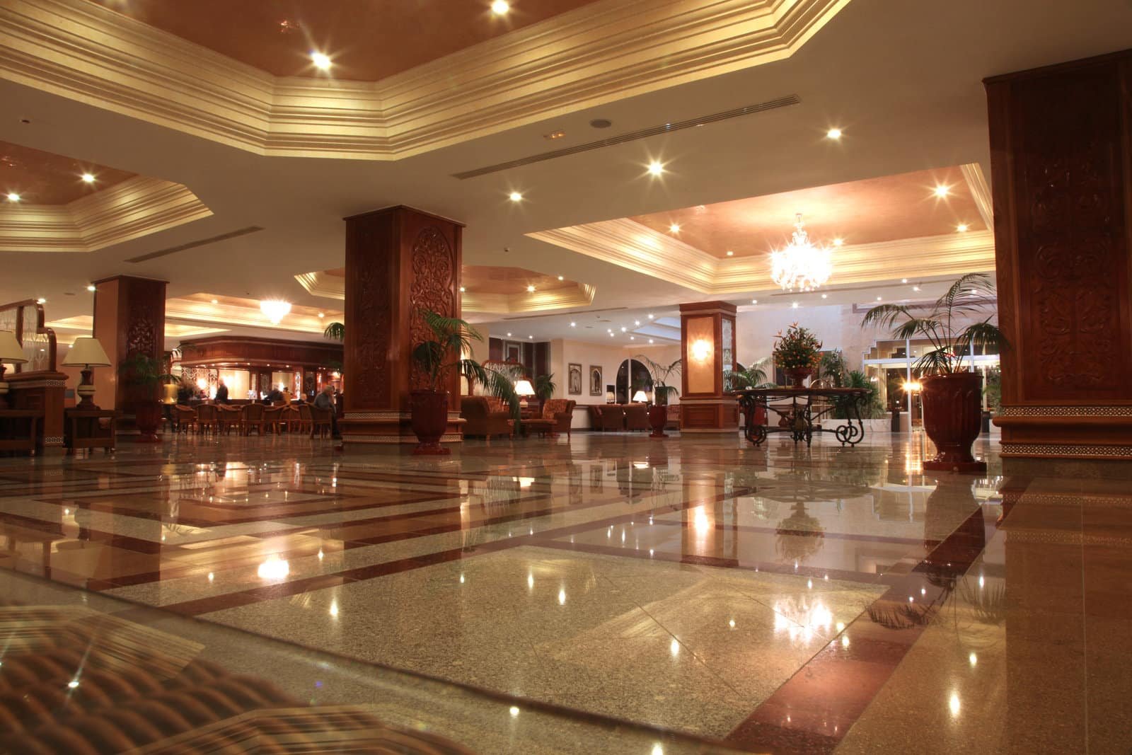 Housekeeping - hotel lobby with marble floor